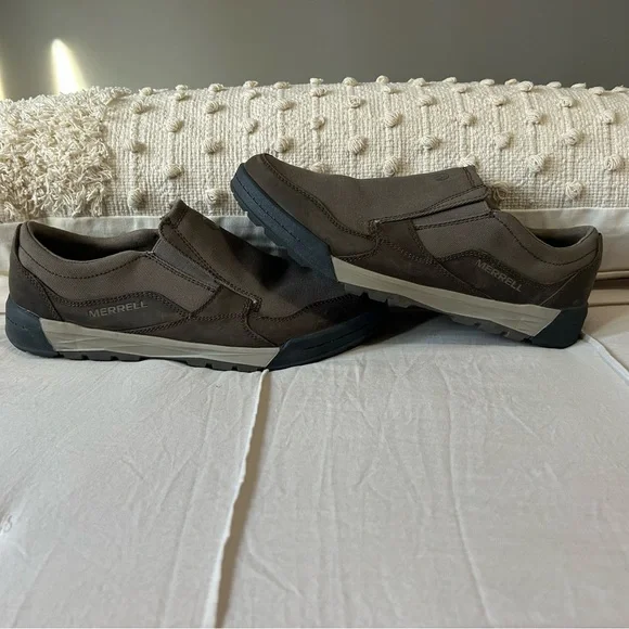 Merrell Men's Boulder Gray Brown Canvas Slip-On Loafers, like new condition - Picture 2 of 6